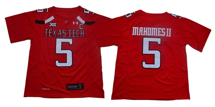Texas Tech Red Raiders #5 Patrick Mahomes Red With C Patch College Football Jersey